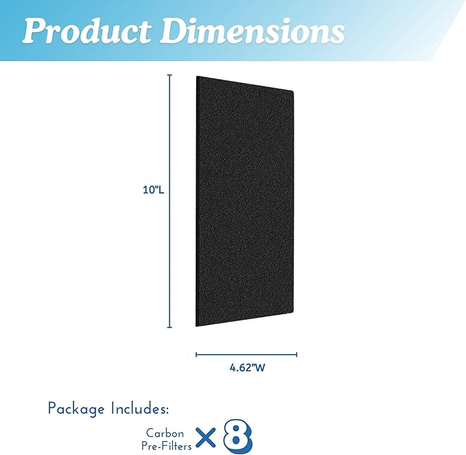 Nispira AER1 Filter Replacement Carbon Booster for Holmes AER1 Air Purifier HAPF30AT HAP242-NUC Removes Odor Smoke VOVs 9.5 x 4 x 0.25 Inches Pack of 8