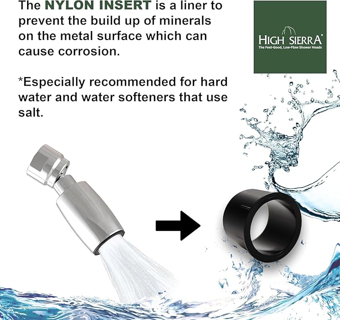 High Sierra® Solid Metal Handheld Shower Head, Lead-Free, with Built-In Trickle Valve. Shower Hose and Holder Not Included. Low Flow 1.8 GPM. Polished Chrome