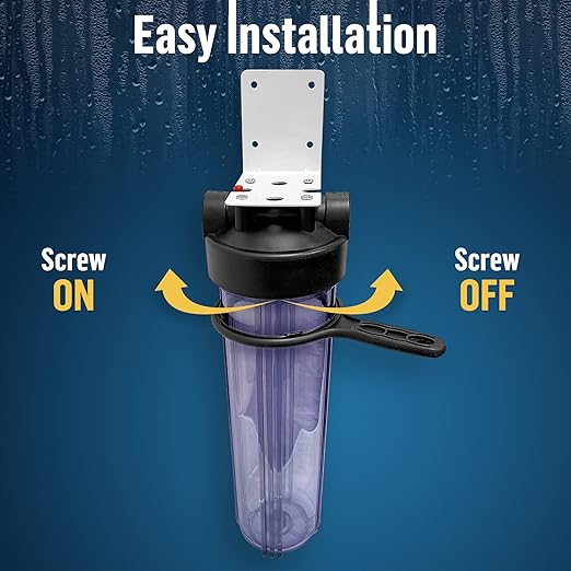 High Capacity 20 x 4.5” Whole House Filter Purifier System for Well or City Water, Presser Relief Button, 1” NPT Brass Port, Double O-Ring, Meets NSF Standards & Regulations (Transparent, 1 Set)