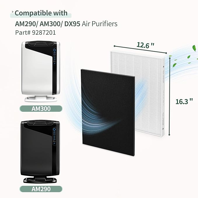 Aera Max 300 Filter Replacement Compatible with Fellowes Aeramax 290/300/DX95 Purifiers Air Filter 9287201, Also Fit AP-300PH HF-300, 3 White Filters & 6 Carbon Pre-Filters