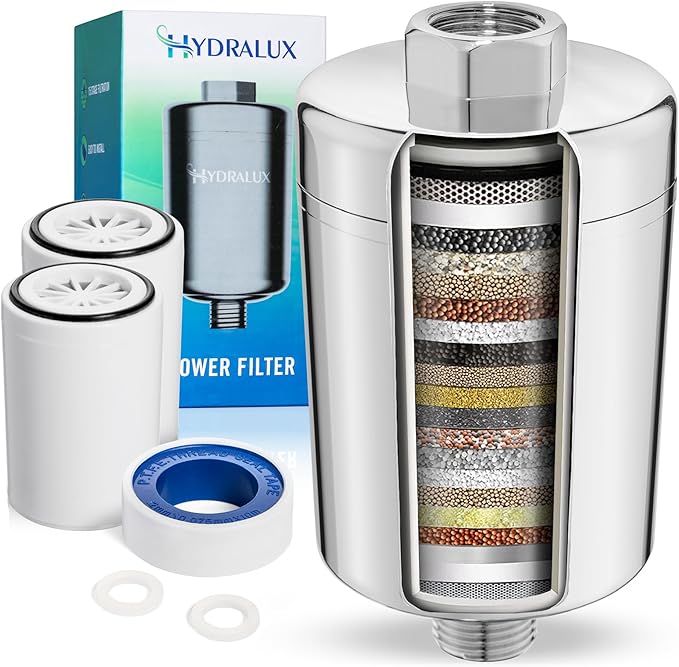 Premium High-Output Shower Filter with Replacement - Heavy Duty Water Filter - Hydralux H1 Filtration - Soothes Dry & Itchy Skin, Reduces Dandruff, Eczema & improves Condition of Skin