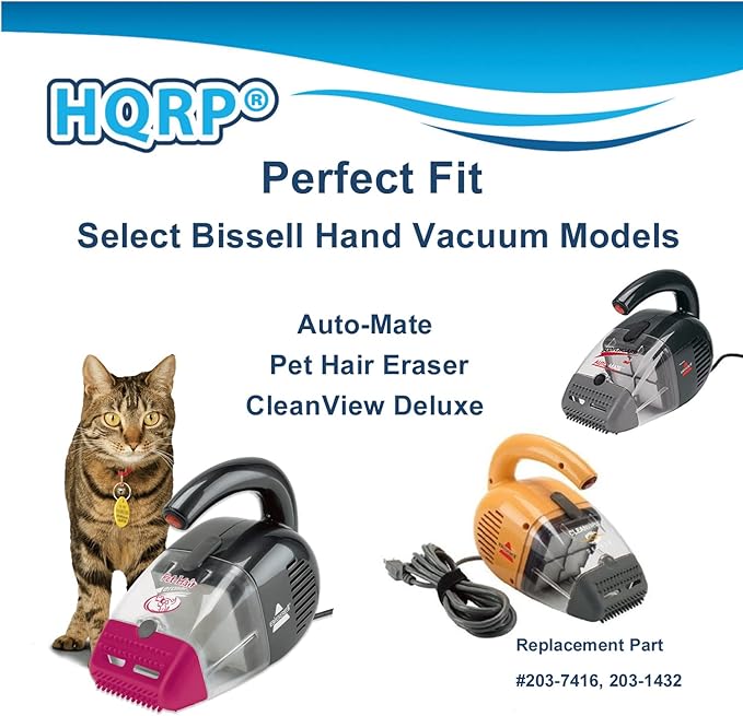 HQRP 2-pack Filter Assembly compatible with Bissell Auto-Mate 35V4, Pet Hair 33A1 27K6, CleanView 47R5 series Hand Vacs, parts 2037416 203-7416 2031432 203-1432 97D5 Replacement
