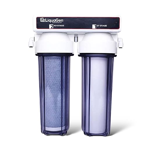 LiquaGen 2 and 3 Stage Dechlorinator Water Filter System - Fresh Water Aquariums & Hydroponics Gardening (10 inch, 2 Stage - Clear)