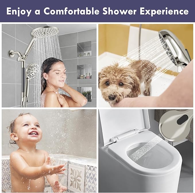 Dual Shower Heads with Handheld Spray, 7.5" Rainfall Shower Head with Handheld Combo, High Pressure Double Shower Heads with Handheld Spray, 9 Modes Showerhead with 78" Hose (Brushed Nickel)