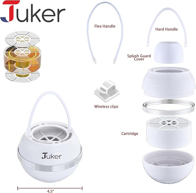 JUKER Bath Water Filter for Tub - 8 Stages-Bathtub Water Filter Removes Hundreds of Contaminants- Hard Water Softener- Improves Your Bath water for Healthier Skin, Hair and Nails Condition - White