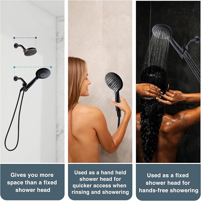 BRIGHT SHOWERS 9 Spray Settings Shower Head with Handheld High Pressure Oil-Rubbed Bronze Hand Held Showerhead with 60 Inch Stainless Steel Hose and Adjustable Overhead Bracket