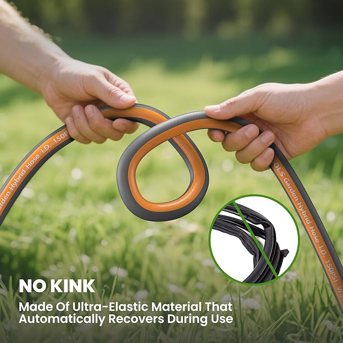 Giraffe Tools Garden Hose 75FT, 5/8" Lightweight Lay Flat Water Hose, Custom Length, Flexible, Leakproof Hybrid Hose Pipe with Male to Female Fitting