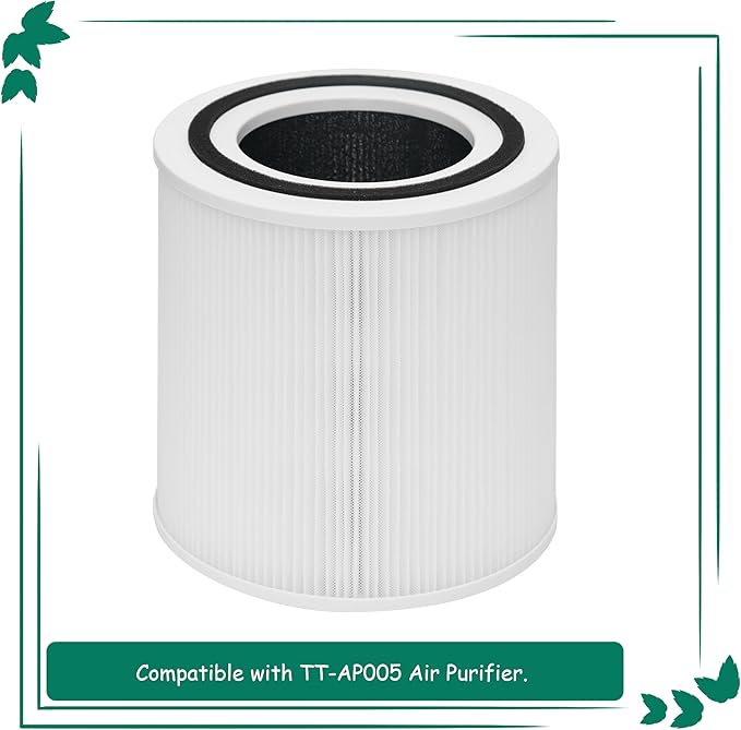 TT-AP005 Filter Replacement, Compatible with TaoTronics TT-AP005 Air Purifier, 3-in-1 Pre-Filter, H13 Grade True HEPA and Activated Carbon Filters, 2 Pack