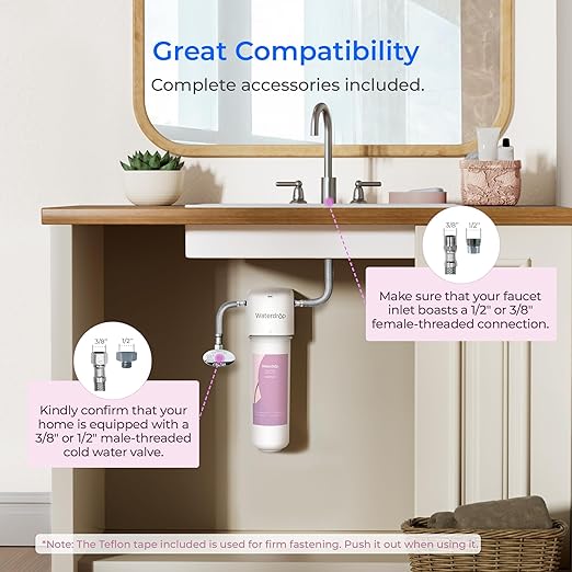 Waterdrop Water Filter for Bathroom for Face Care, Reduces Chlorine, Scale in Water, Reduces Skin Redness and Irritation, 4-Stage Filtration, WD-BFU2, for Cold Water Supply Only