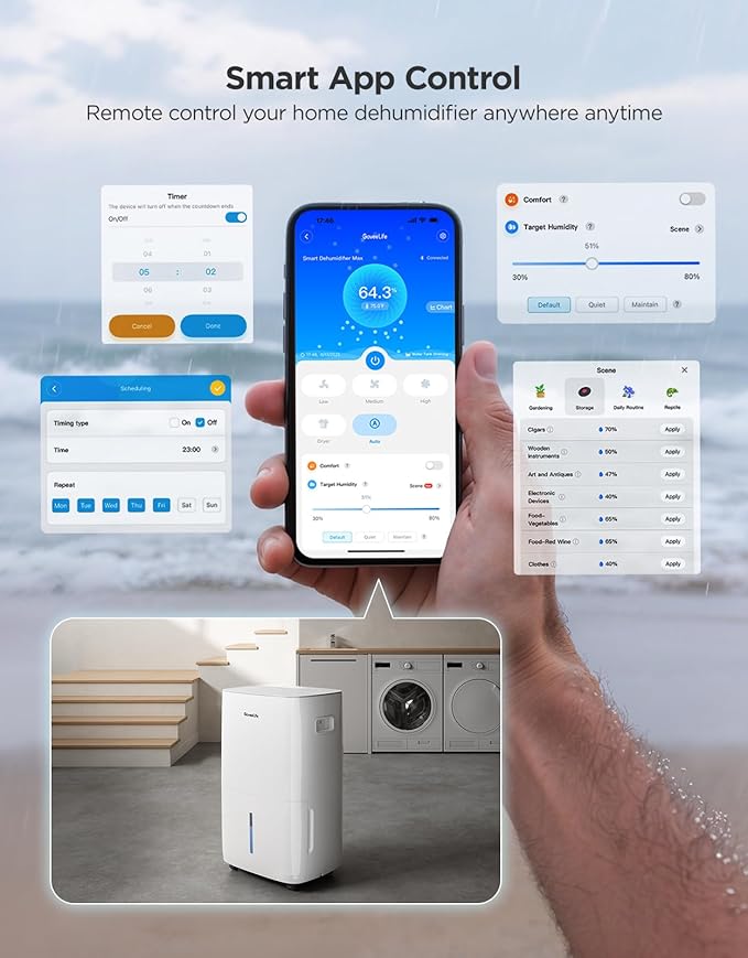 GoveeLife Dehumidifier with Pump for Home 4,500 Sq. Ft. 50 to Max 137 Pint, Drain Hose, Smart Dehumidifier for Basement with Humidity Control, Auto Shut Off/Defrost, 5 Modes, Bedroom, Bathroom, Garage