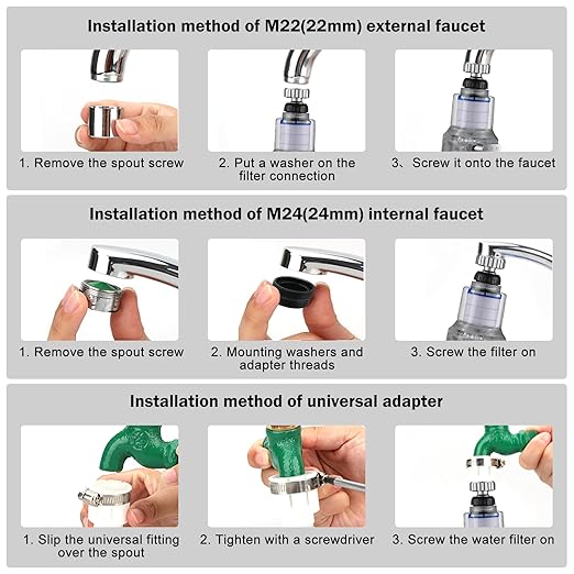 3 Pack Sink Water Filter Faucet, 360 ° Rotating Bathroom Sink Faucet Filter, 3 Spray Mode Adjustable Faucet Water Purifier Removes Chlorine Fluoride Heavy Metals Hard Water for Kitchen & Bathroom