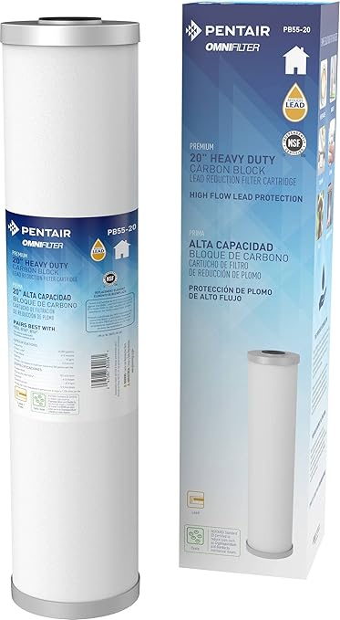 Pentair OMNIFilter PB55-20 Carbon Water Filter, 20-Inch, Whole House Premium Heavy Duty Big Blue Carbon Block Lead Reduction Replacement Cartridge, 20" x 4.5", 0.5 Micron