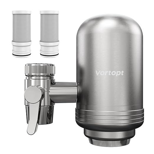 Faucet Water Filter for Sink, Rapid Flow - 400 Gallons Faucet Mount Water Filtration System for Tap Water, NSF Certified Reduces Chlorine (Grey-T2-2 Filter)