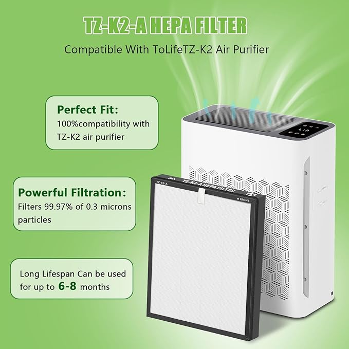 TZ-K2 Replacement Filter for ToLife Air Purifier, Ture H13 HEPA TZ K2 A Air Purifer Filter, 4 Pack