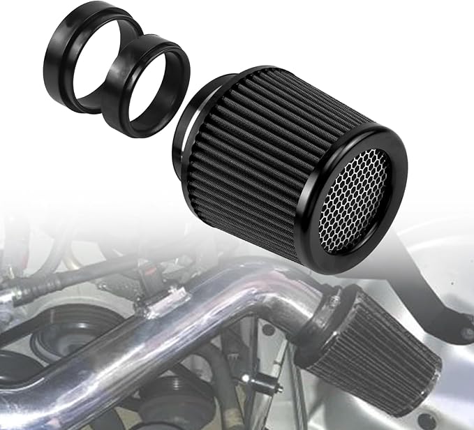 RULLINE 76mm 89mm 102mm Air Filter 3" 3.5" 4" Cold Air Intake Universal Clamp-On Air Filter Three Different Size High Flow Round Tapered Cone Cool Cleaner Black