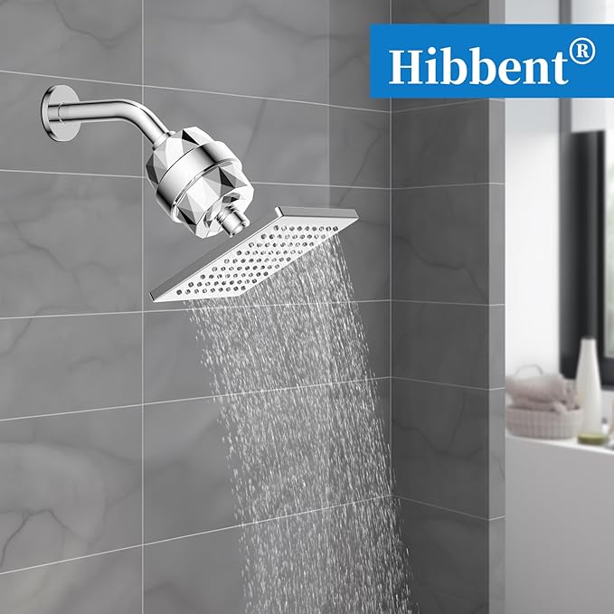 Hibbent Metal Filtered Shower Head, 6'' High Pressure RainShower Head, 20 Stage Shower Filter for Hard Water Softener, Bathroom Rainfall Shower Head to Remove Chlorine and Heavy Metals, Chrome