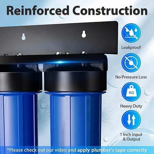 iSpring WGB22B 2-Stage Whole House Water Filtration System, 20” x 4.5” Sediment & Carbon Block Filters, Removes up to 99% Chlorine, Fine Sediment and Bad Taste Removal