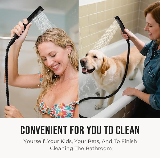 G-Promise All Metal 8 Inch Dual Square Shower Head with Handheld Spray Combo, Rain Shower Head, Adjustable Extension Arm, 3-Way Diverter, 71 Inch Extra Long Hose - A Bathroom Upgrade (Matte Black)