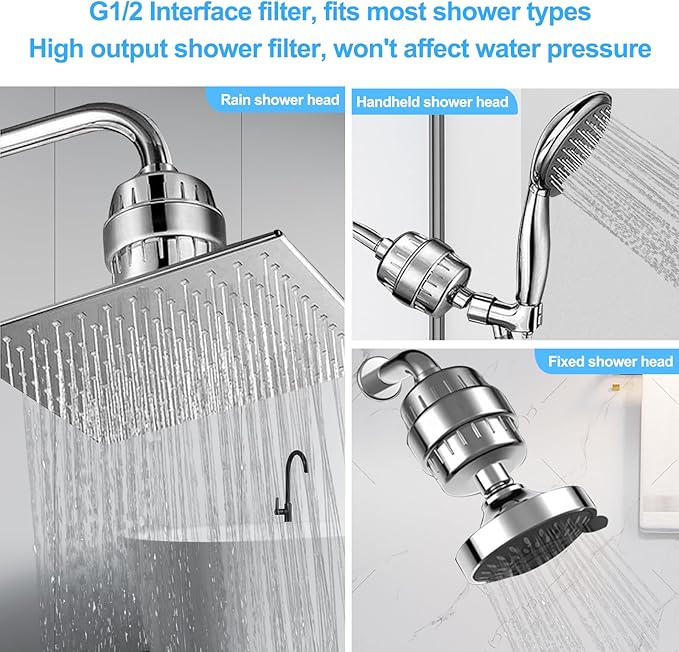 Shower Filter Replacement Cartridge: 20 Stage Shower Filter for Hard Water Removes Chlorine Fluoride & Heavy Metals - 2 Pack Water Softener for Hair/Skin