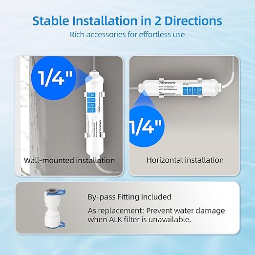 12 Months Remineralization Filter, MIZUDO 1/4" Quick Connect Alkaline Filter for RO Reverse Osmosis System Under Sink, PH Balance and Restore Minerals, 10-inch