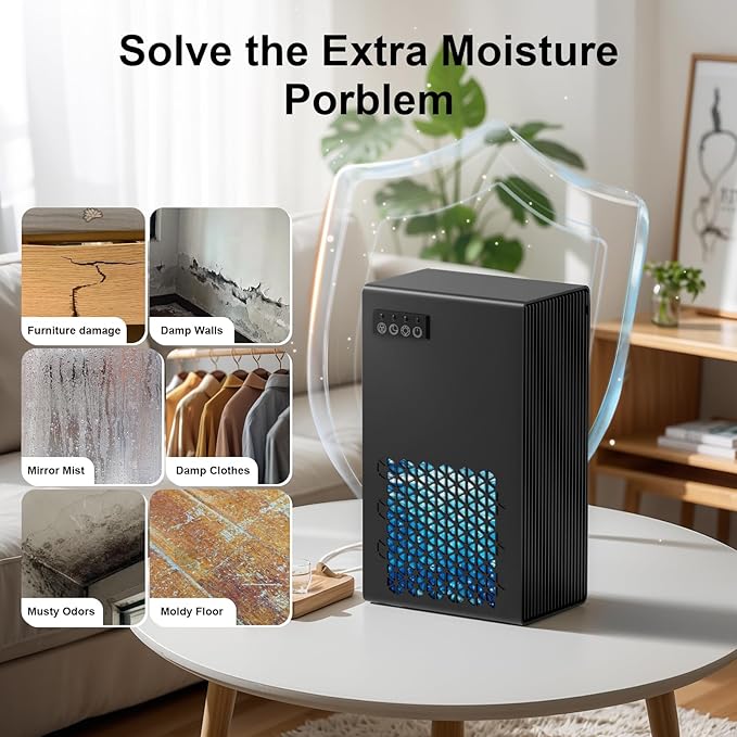 Dehumidifiers for Home, 99oz Water Tank Dehumidifier for Bedroom Basement Bathroom RV with Auto Shut Off, Drain Hose, Sleep Mode, (black)