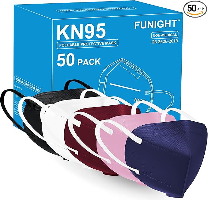Funight KN95 Face Mask 5-Ply Breathable Filter Efficiency≥95% Protective Cup Dust Disposable Masks Against PM2.5 Multicolor 50 Pack