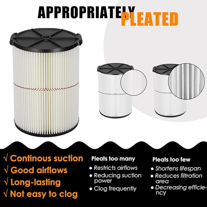 Universal Filters Replaces CMXZVBE38755/ CMXZVBE38754 Craftsman Filter, Replaces # 009-38754 Red Stripe Filter, Fits 5 6 8 9 12 14 16 20 gallon CRAFTSMAN Shop Vacuums with Foam Sleeve
