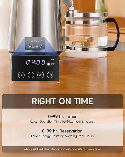 CO-Z 1.1 Gallon Water Distiller, 4L Countertop Distilled Water Machine with Timer Reservation and Glass Pot, 750W 304 Stainless Steel Distilled Water Maker for Home Office Drinking Water Purification