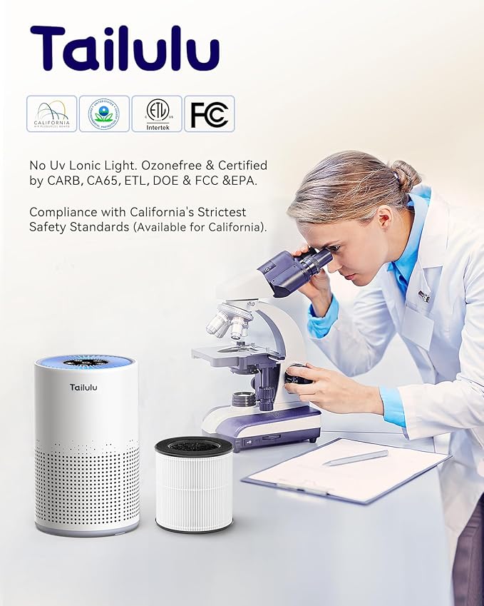 Air Purifiers for Bedroom Home Pets 1200 Ft², Tailulu H13 True HEPA Air Filter Portable Air Purifier with 12dB Sleep Mode, Speed Control, Timer, Quiet Air Cleaner For Odor Dust Smoke Pollen AP050