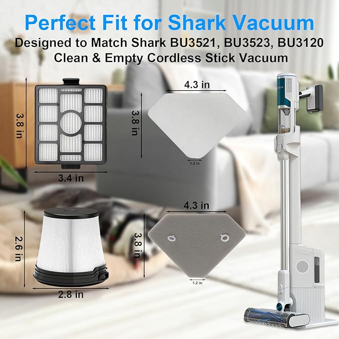 Replacement Filters for Shark Clean & Empty Vacuum Cleaner BU3523 BU3120 BU3521, HEPA, Foam, and Pre-Motor Filter Combo, Washable and Reusable