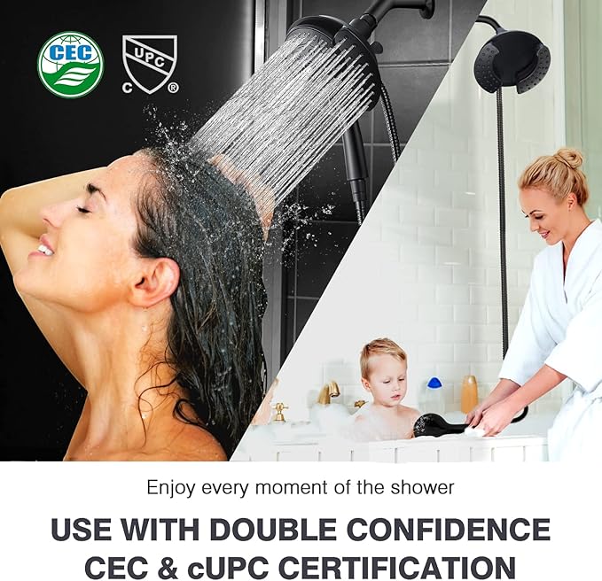 Shower Heads with Handheld Spray Combo: 7.2" Rain Shower Head & Handheld Shower Head 2-IN-1 Shower Head with 60" Hose (BLACK), Shower Trim Systems