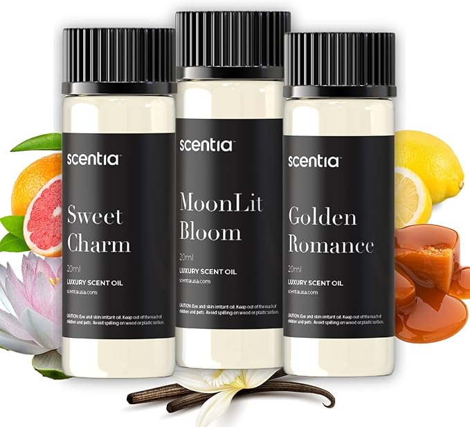 Fragrance Oil Set - Essential Oil Blends for Diffusers, Aromatherapy, Soap & Candle Making, DIY Crafts - Jasmine, Rose, Citrus, Amber, Musk - Valentine's Gift for Her, Couples - 3x20ml (2.03 fl oz)
