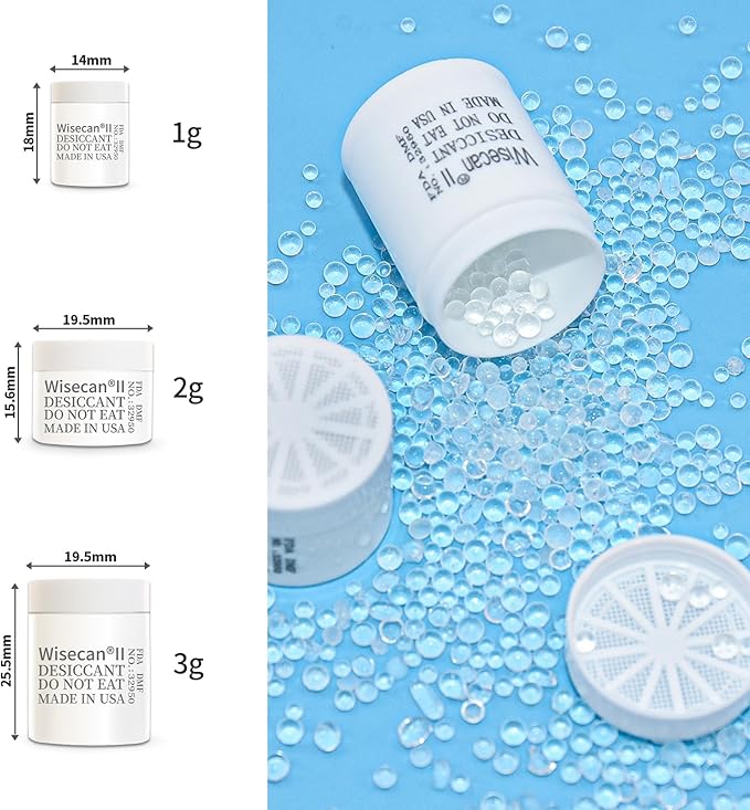 1 Gram 100 Pack Silica Gel Canister, Desiccant Canister, Silica Gel Capsules, Desiccant Capsules, Moisture Absorbers for Food Storage, Food Safe Dehumidifiers Wisecan