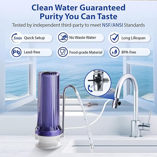 iSpring CKC1C Countertop Drinking Water Filtration System with Carbon Filter, 2.5" x 10", Clear