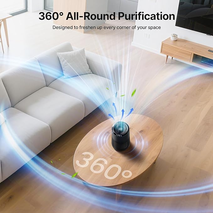 Air Purifiers for Bedroom Home, Air Purifier for Smoke Odors with Fragrance Sponge, Small Air Purifier with Sleep Mode for Bedroom Office, Blue Night Light, Black, 1 Pack+3 Modes