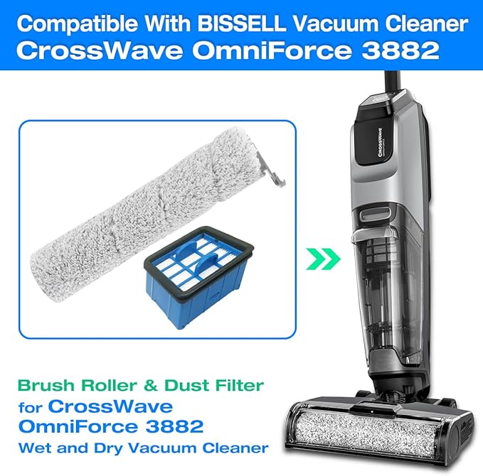 Home Times Replacement Brush Roll for Bissell CrossWave OmniForce 3882 Wet and Dry Vacuum cleaner (2 Roller+4 Hepa Filters)