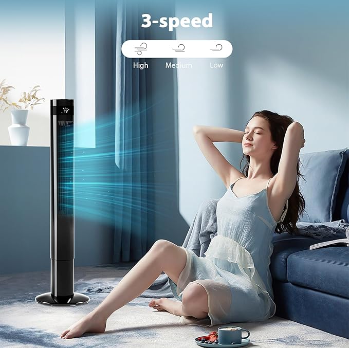 Antarctic Star Tower Fan Portable Floor Fans 85°Oscillating Fan 43'' Quiet Cooling 12H Timer Remote Control Standing Bladeless Electric 3 Speeds Wind 3 Modes Bedroom Office(43 inch, Black)