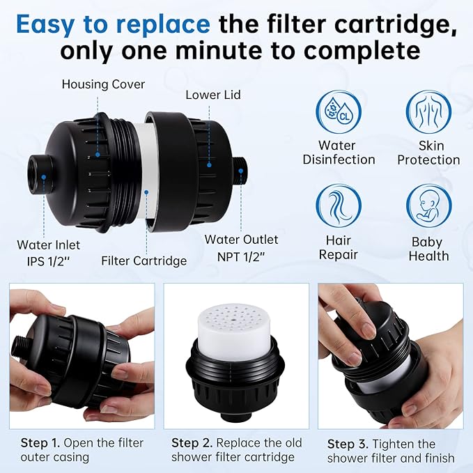 G-Promise Luxury Filtered Handheld Shower Head, 6 setting with Effective Filter of 2 Cartridges, Adjustable Metal Bracket, Extra Long Hose (Matte Black)