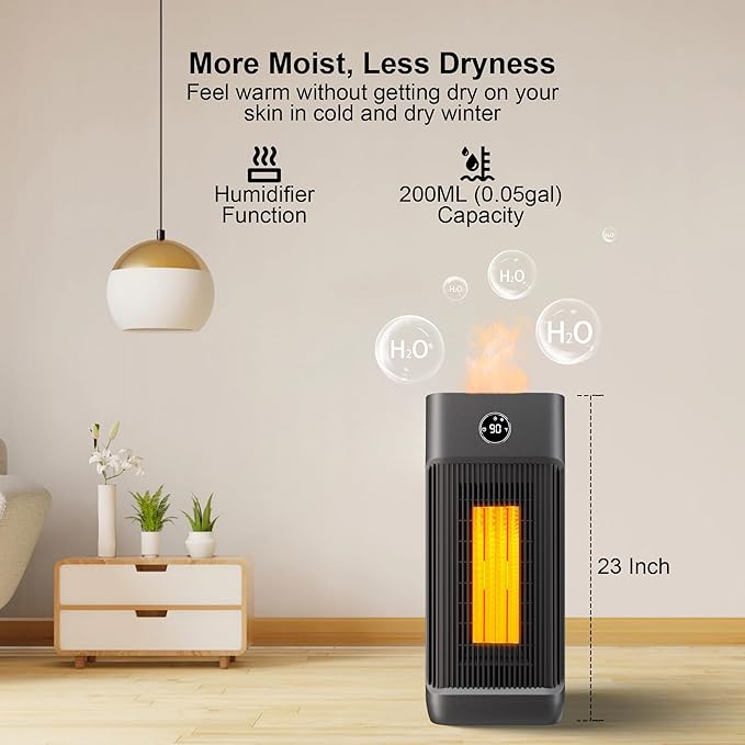Uthfy Space Heater for Indoor Use, 1500W Portable Electric Heater with Humidifier for Large Room, Ceramic Heater with Wheels,12H Timer, Thermostat, Remote, Overheat&Tip-Over Protection for Bedroom