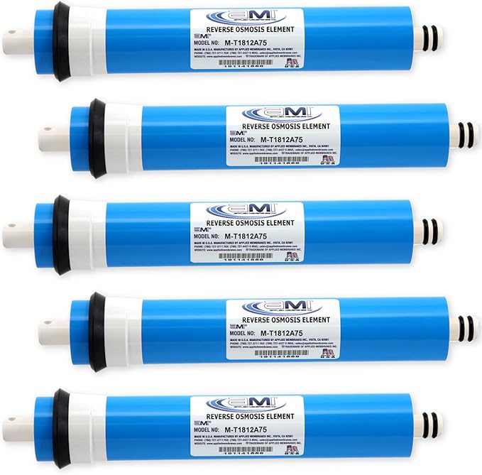 APPLIED MEMBRANES INC. 75 GPD Reverse Osmosis Membrane | RO Membrane Water Filter Replacement for Reverse Osmosis Water Filtration System | 1.8" x 12" Universal Compatibility, Pack of 5