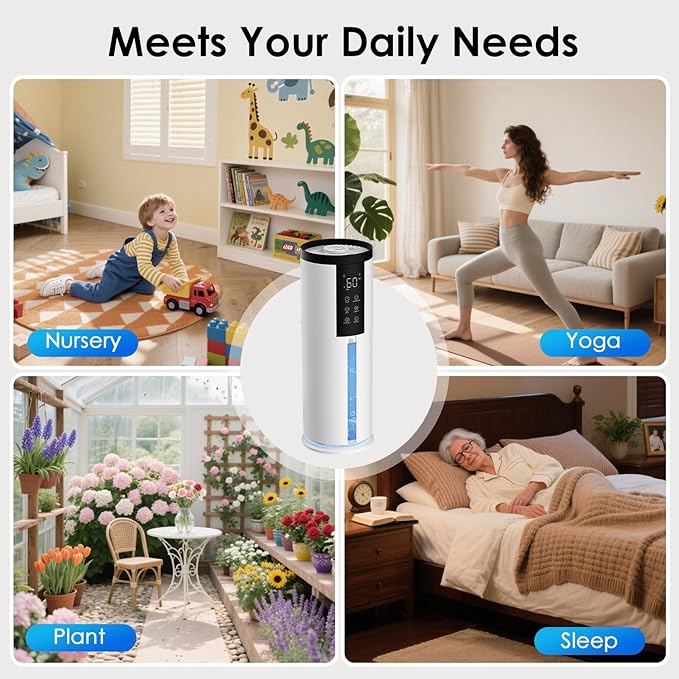 Humidifiers for Bedroom - GloryAir 2.11Gal (8L) Quiet Top Fill Cool Mist Humidifier Large Room 550 ft² 120H Runtime with Humidistat, Auto Mode Diffuser 7-Color Light for Plants Baby Adults Office Home