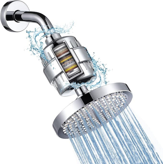 Filtered Shower Head with 23 Stage Water Softner,High Pressure Shower Filter Head for Hard Water,Powerful Shower Head with Filters,Reduces Chlorine and Heavy Metals(6" Round,Polished Chrome)