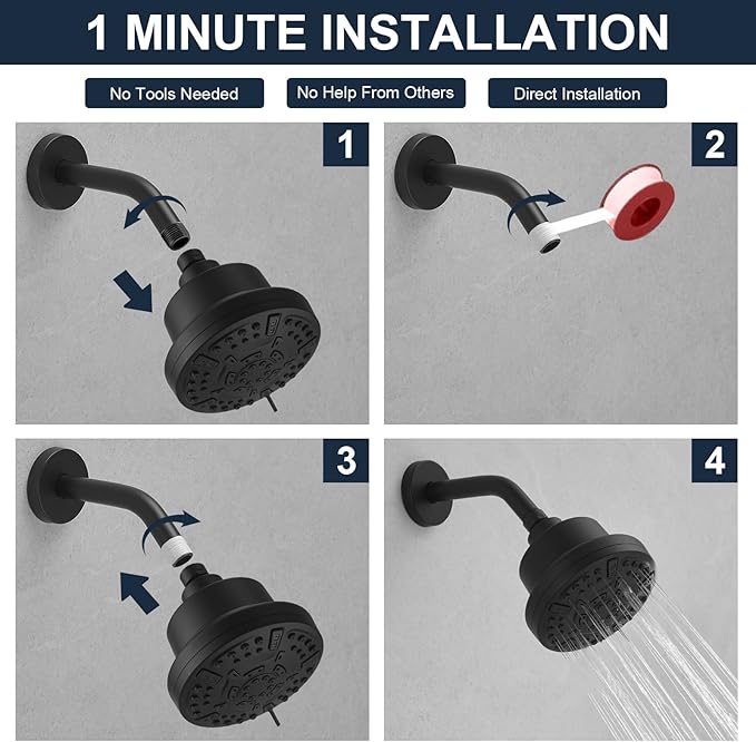 Matte Black Filtered Shower Head High Pressure 7 Modes Shower Heads with Filter for Hard Water Adjustable Replacement Remove Chlorine and Harmful Substances, ABS