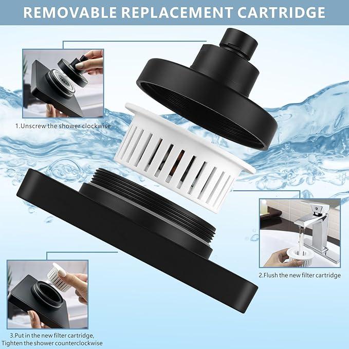 High Pressure Rain Shower Head with Filtered - 6" Square Showerhead Filter for Remove Chlorine and Harmful Substances, Improve Hair and Skin Problems, Matte Black