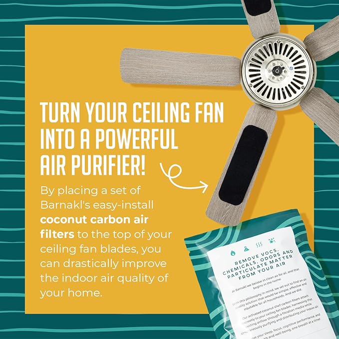 Ceiling Fan Filters | Activated Coconut Shell Carbon Ceiling Fan Blade Filters for Common Household Contaminants | Easy-Stick Universal Fit, Unscented (3-Count)