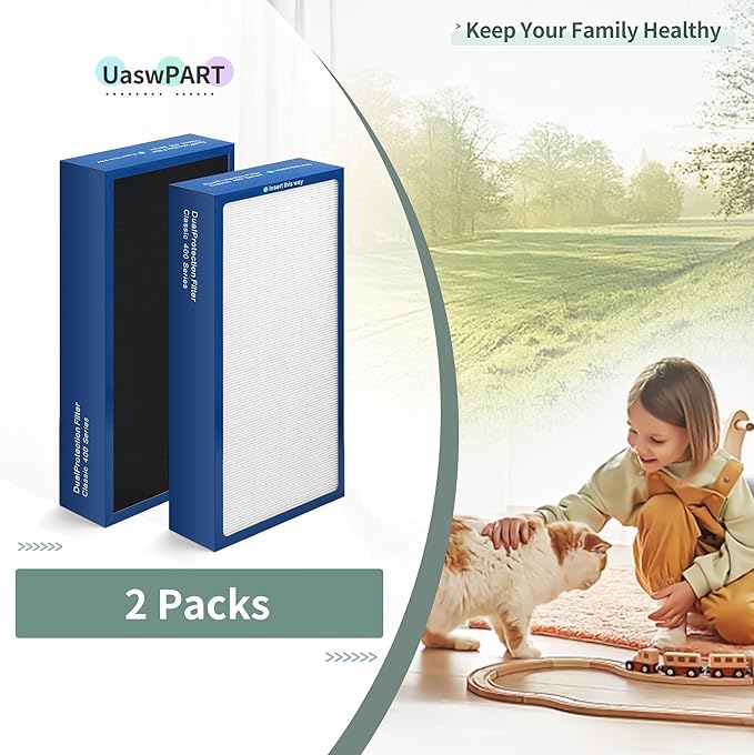 [Upgraded] Uaswpart Classic 400 Series Dualprotection Filter Compatible with Blueair Classic 400 Series Air Purifier Filter for Models 402 403 405 410 450E 455EB 480i, 2 Packs