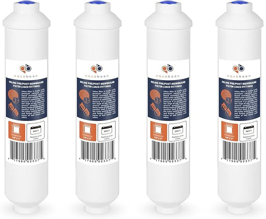 Aquaboon Inline Water Filter for Refrigerator 4-Pack of Inline Post/Carbon Polishing Water Filter Catridge for Reverse Osmosis System Standard Size (Jaco fitting)