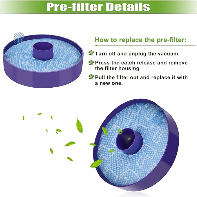 2 Pack Pre-Motor Filter & Post-Motor Exhaust HEPA Filter Replacement for Dyson DC33 Multi Floor, DC33 Total Clean, and DC33 Exclusive Vacuum Cleaners, Replace Part # 919563-02 & 921616-01
