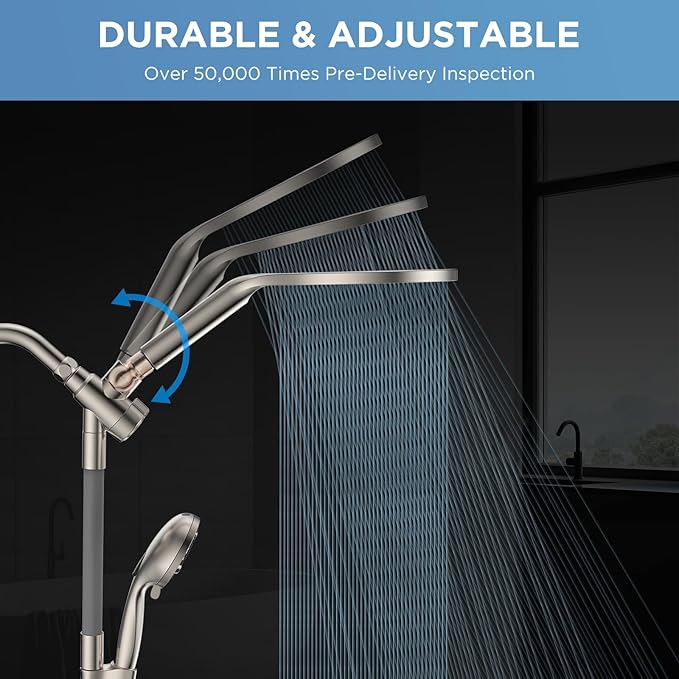 Dual Handheld Shower Head Combo, 2-in-1 Rain Shower Heads System 8 Inch Rainfall Shower Head and 10 Modes High Pressure Hand Held Showerhead with Built-in Power Wash