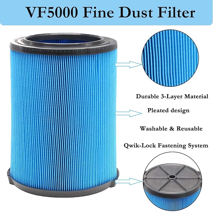 VF5000 3-Layer Pleated Vacuum Filter Compatible with Ridgid Shop Vac 6-20 Gallon Wet Dry Vacuums, Fine Dust Replacement Filter for Rigid WD1450 WD0970 WD1270 WD09700 WD06700 WD1680 WD1851 RV2400A
